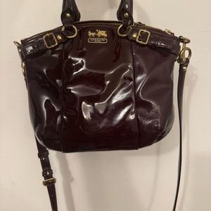 Coach Madison Patent Leather Lindsey Satchel Bag in Plum